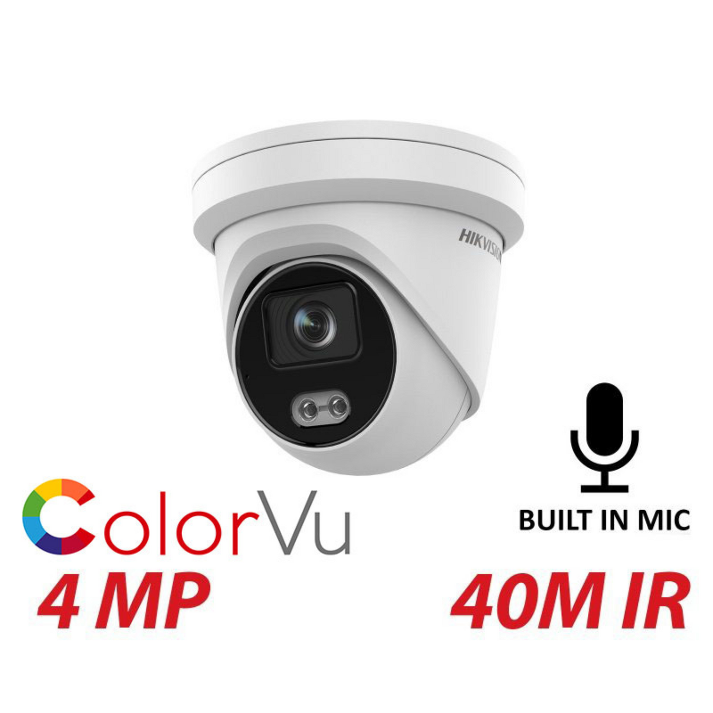 4mp Hikvision 2.8mm Colorvu Fixed Turret IP Network Camera Built-in Mic DS-2CD3347G2-LSU-2.8mm-C