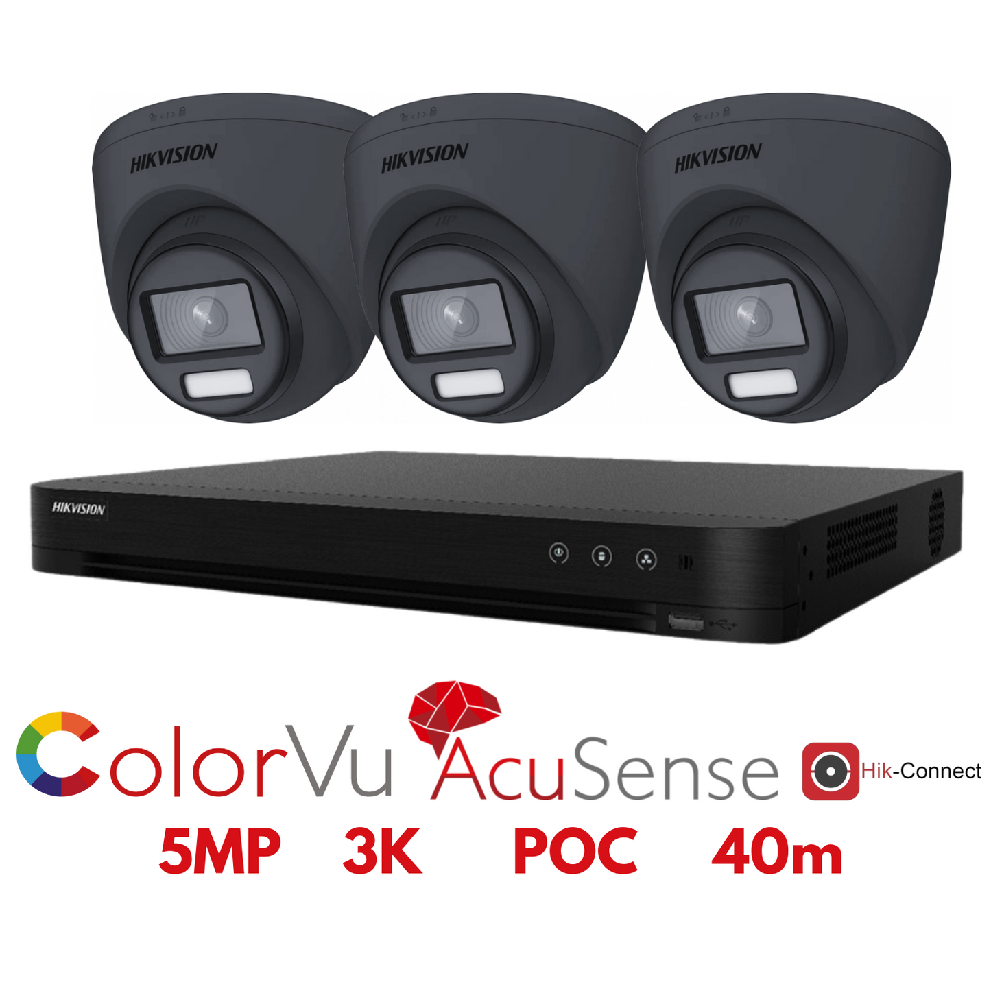 5mp 4ch Hikvision ColorVu System 3x 24hr Colour POC DVR Camera Kit