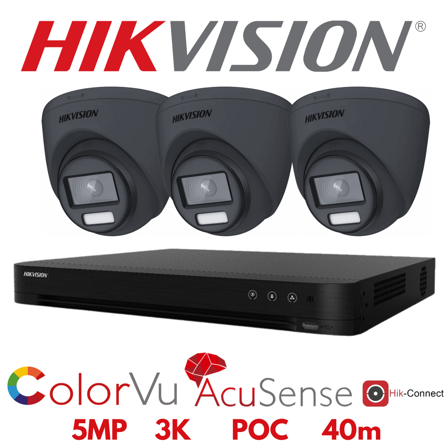 5mp 4ch Hikvision ColorVu System 3x 24hr Colour POC DVR Camera Kit