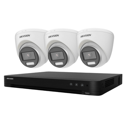 5mp 4ch Hikvision ColorVu Cctv Kit 3x 24hr Colour AOC DVR Camera Kit - Built in Microphones