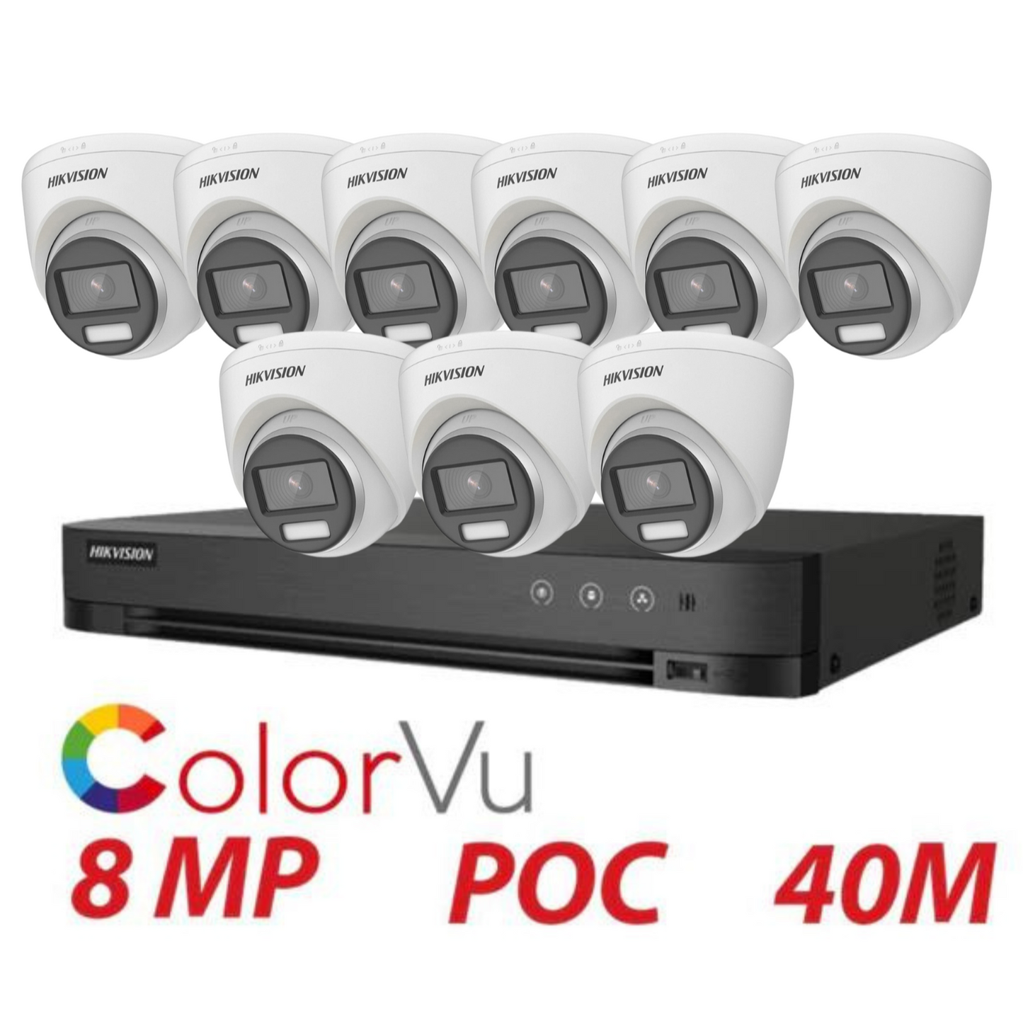 8MP 16CH Hikvision ColorVu System 9X 24HR Color POC DVR Camera Kit