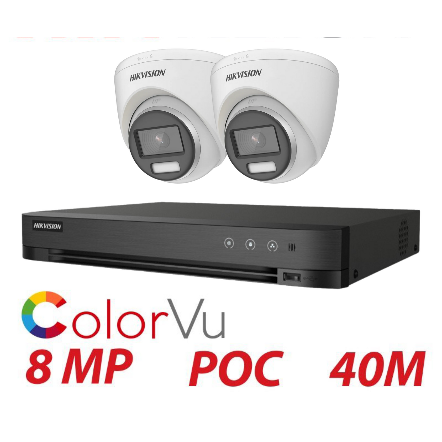 8MP 4K Hikvision ColorVu Cctv Kit 2X 24 Hour FULL Colour POC DVR Camera Kit