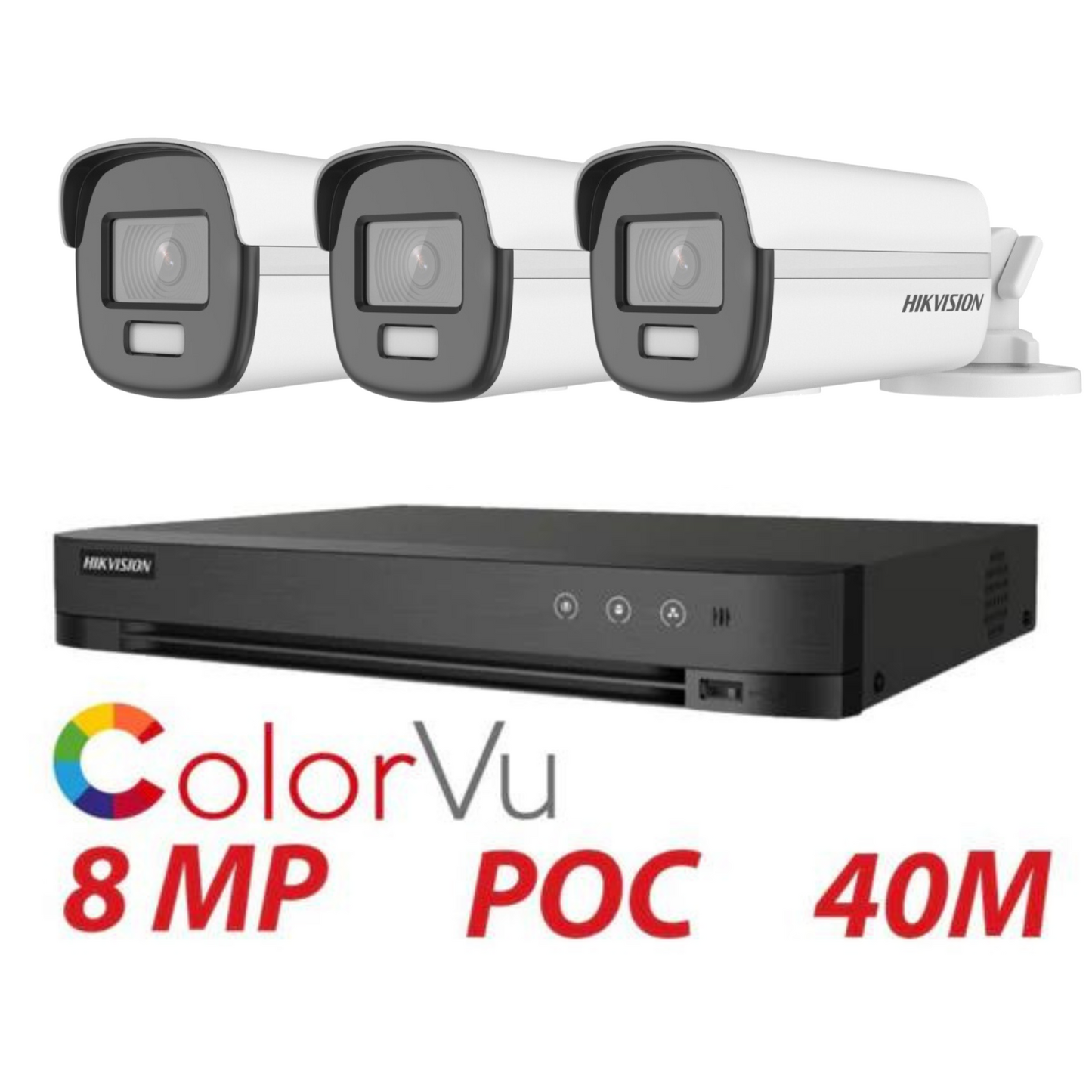 8MP 4CH Hikvision ColorVu System 3X 24HR Color POC DVR Bullet Camera Kit