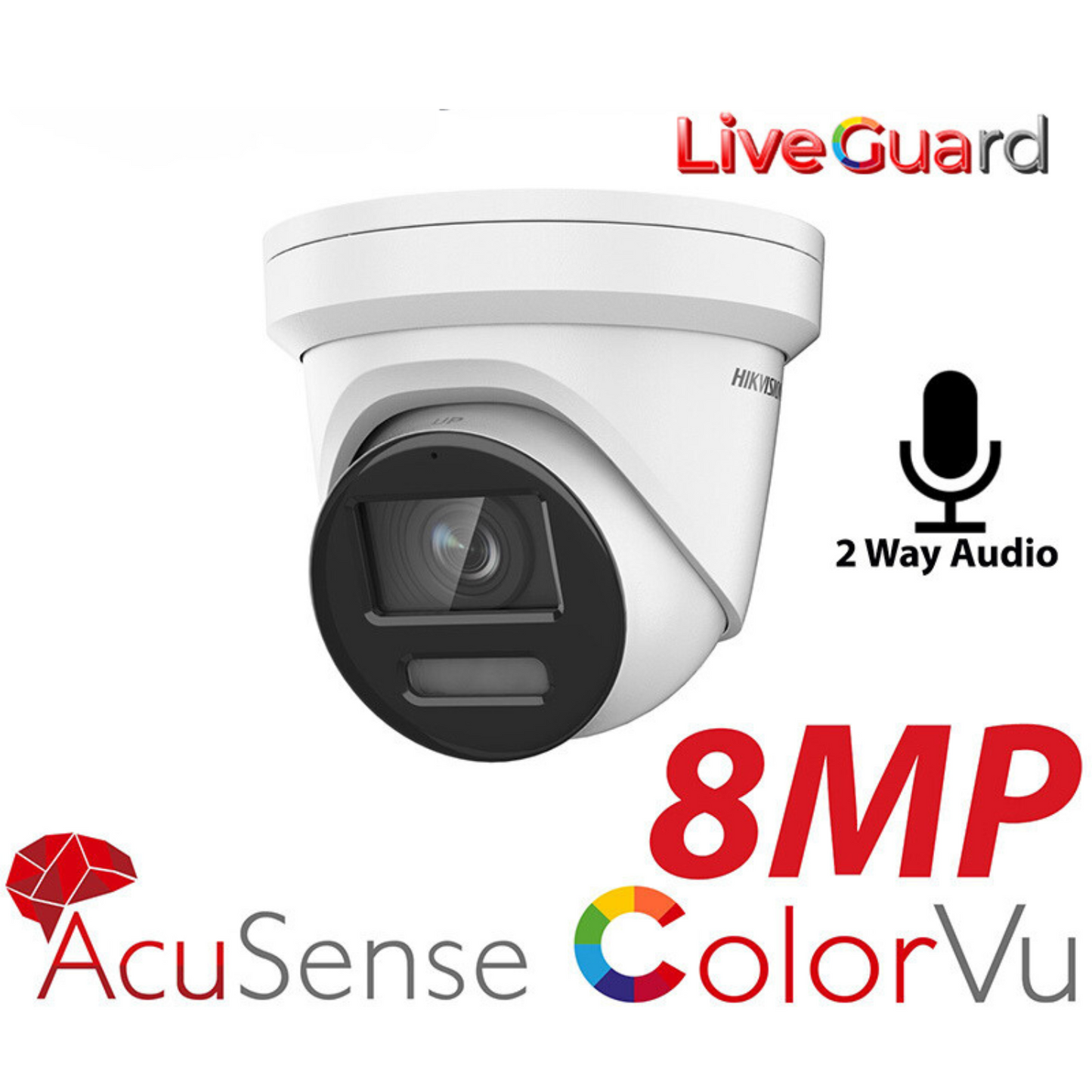 8MP Hikvision Live Guard Colorvu IP POE 2-Way Audio Built-In Microphone Acusense DS-2CD2387G2-LSU-SL