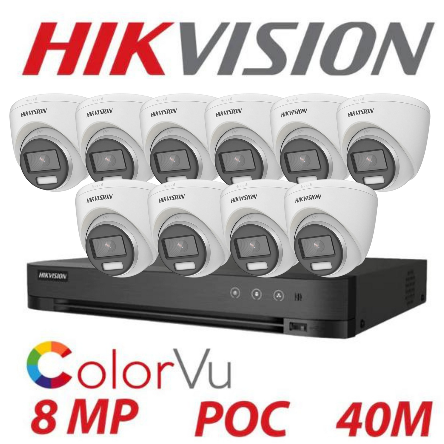 8MP 16CH Hikvision ColorVu System 10X 24HR Color POC DVR Camera Kit