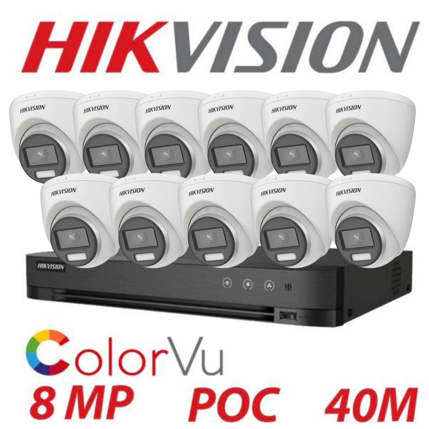 8MP 16CH Hikvision ColorVu System 11X 24HR Color POC DVR Camera Kit