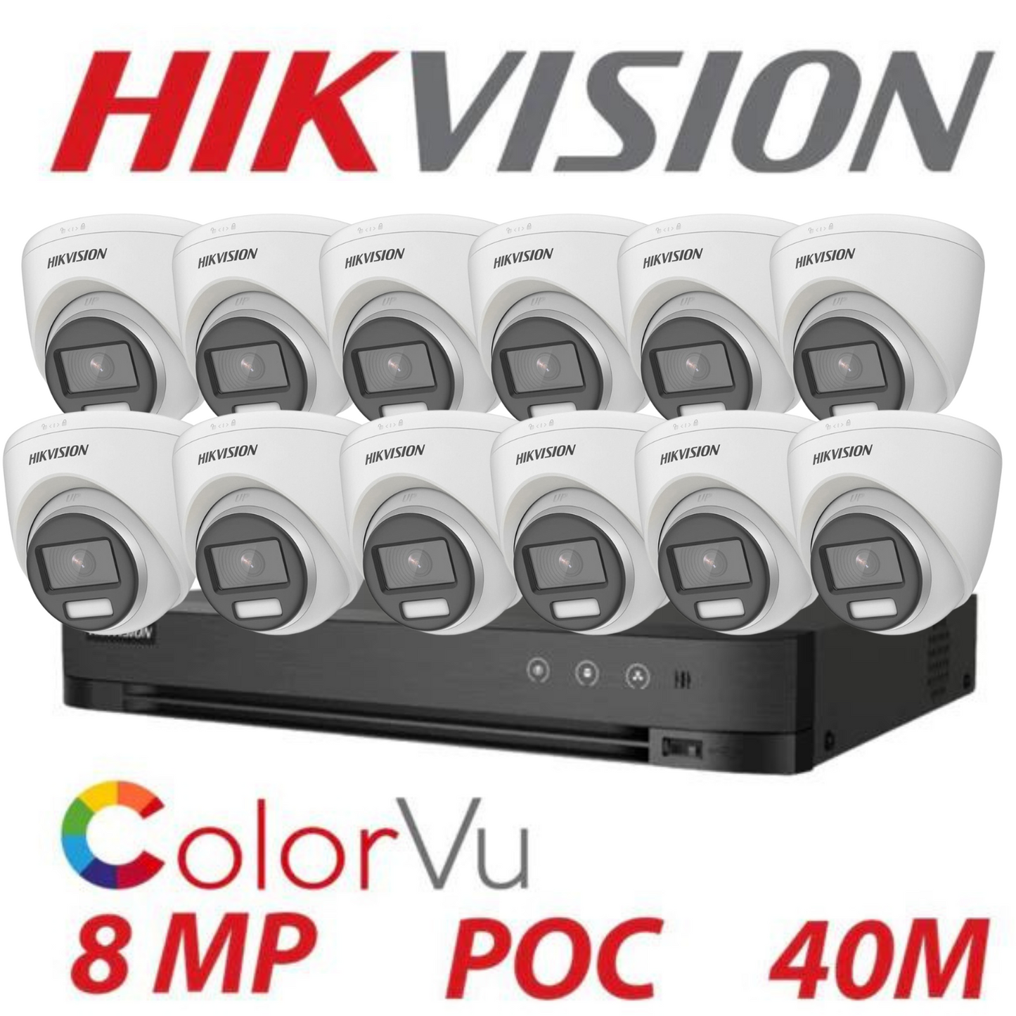 8MP 16CH Hikvision ColorVu System 12X 24HR Color POC DVR Camera Kit