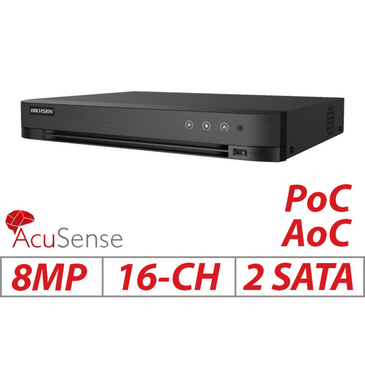 8mp 16ch Hikvision 1U H.265 Turbo Acusense POC-AOC DVR IDS-7216HUHI-M2/P