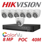 8MP 8CH Hikvision ColorVu System 7X 24HR Color POC DVR Camera Kit