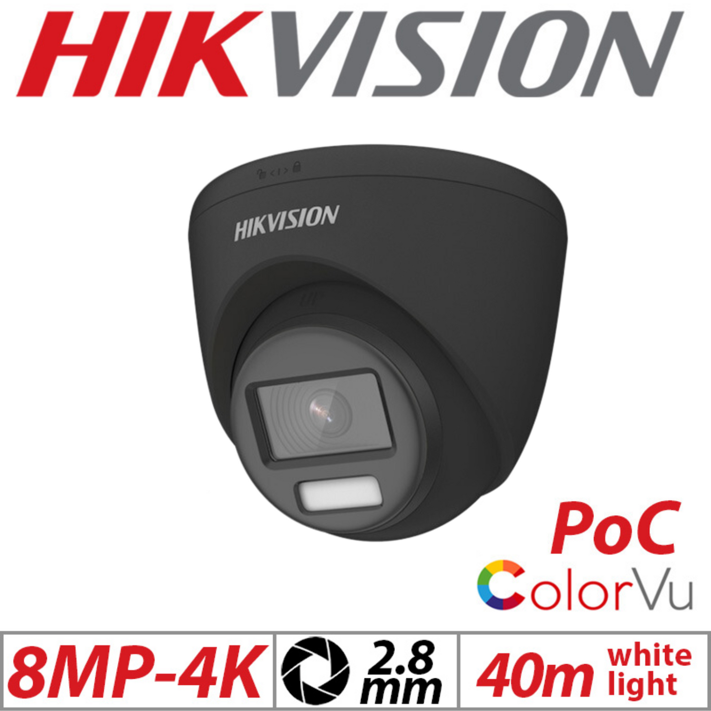 8MP 4K Hikvision ColorVu Cctv Kit 2X 24 Hour FULL Colour POC DVR Camera Kit