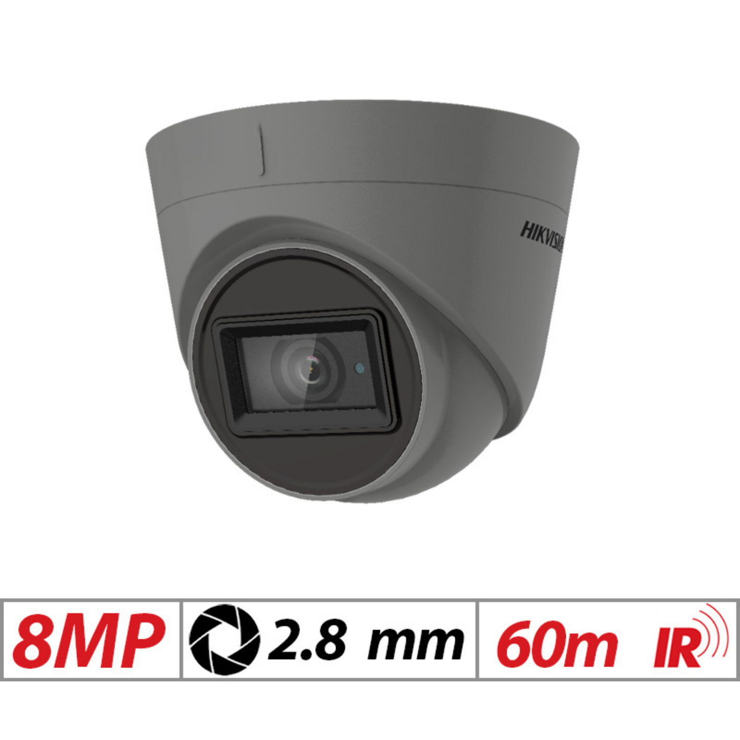 8mp hikvision 4in1 fixed turret camera 2.8mm grey ds-2ce78u1t-it3f(2.8mm)-g