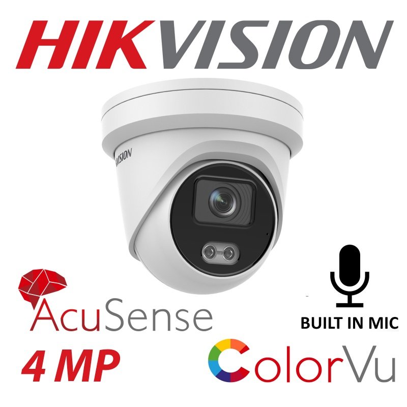 4mp Hikvision IP Poe Dome Colorvu Built-in Mic White DS-2CD2347G2-LU 4mm