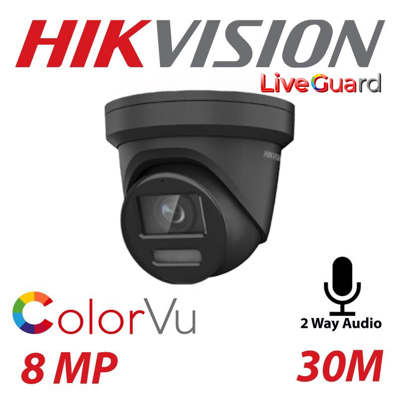 8MP Hikvision Live Guard Colorvu IP POE 2-Way Audio Built-In Microphone Acusense DS-2CD2387G2-LSU-SL-2.8mm Black