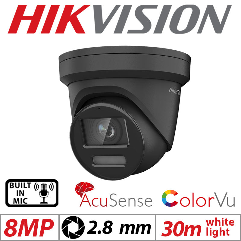 Hikvision CCTV kit, 2 x 8mp Smart Hybrid Colorvu Acusense IP POE and Audio cameras, 1 x 4 Channel POE NVR