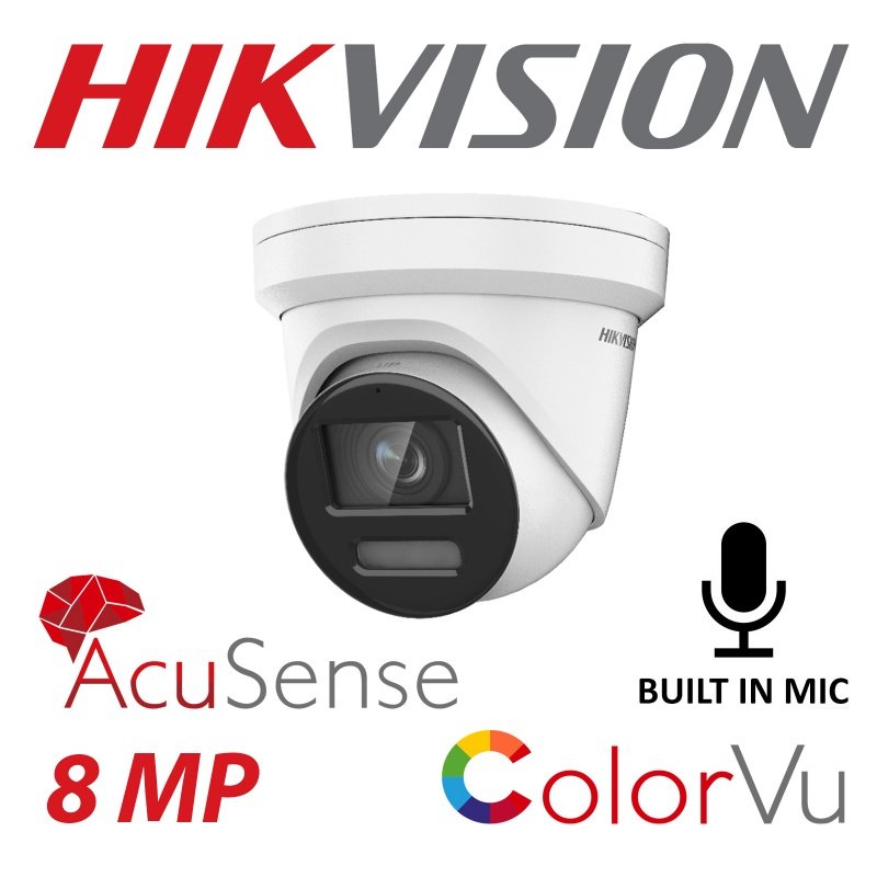 Hikvision CCTV kit, 8 x 8mp Smart Hybrid Colorvu Acusense IP POE and Audio cameras, 1 x 8 Channel POE NVR