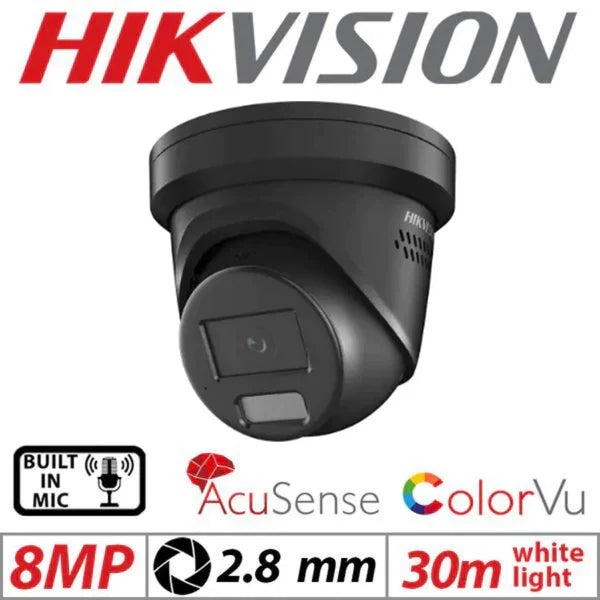 Hikvision CCTV kit, 2 x 8mp Smart Hybrid Colorvu Acusense IP POE and Audio cameras, 1 x 4 Channel POE NVR