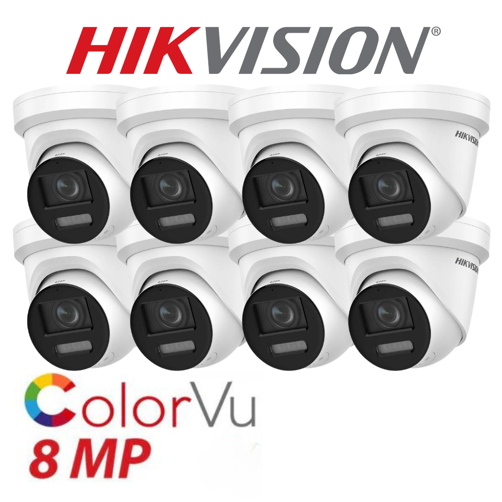 8 x 8MP Hikvision 2.8mm Smart Hybrid ColorVu AcuSense Fixed Turret IP Network Camera Built-in Mic DS-2CD2387G2H-LIU(2.8MM)(EF)