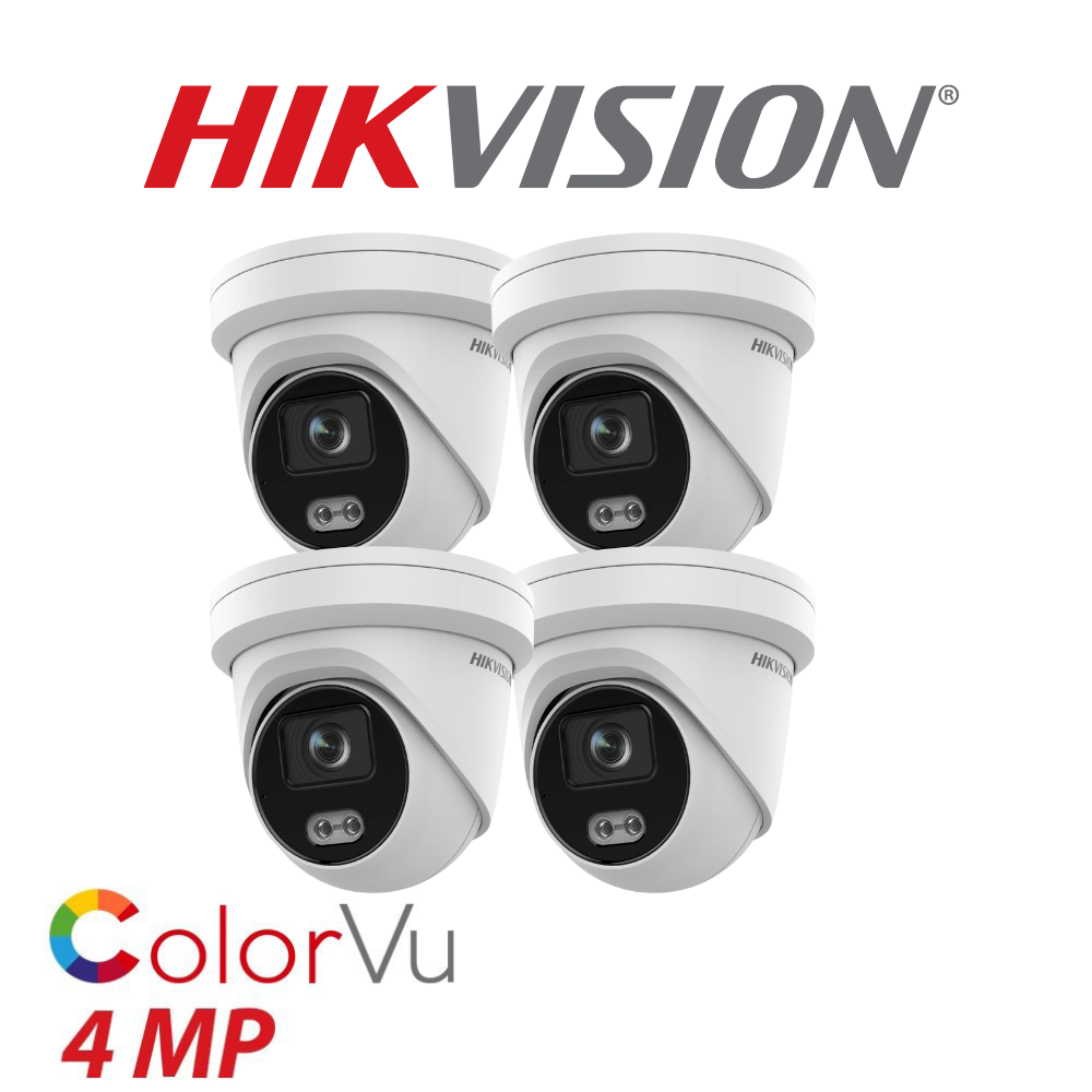 4 x 4mp Hikvision 2.8mm Colorvu Fixed Turret IP Network Camera Built-in Mic DS-2CD3347G2-LSU-2.8mm-C