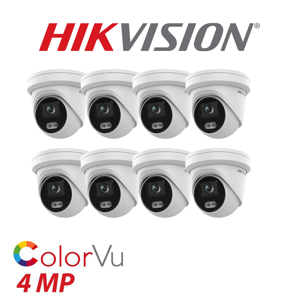 8 x 4mp Hikvision 2.8mm Colorvu Fixed Turret IP Network Camera Built-in Mic DS-2CD3347G2-LSU-2.8mm-C