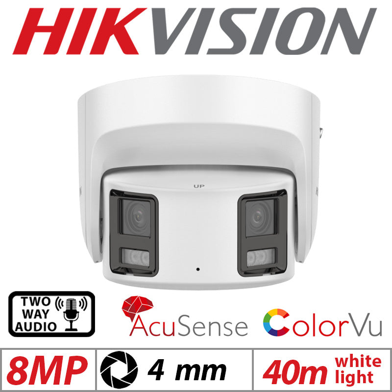 Hikvision CCTV kit, 1 x 8mp Panoramic Dual Camera, Colorvu, Acusense, IP POE and 2 way Audio cameras, 1 x 8 Channel POE NVR