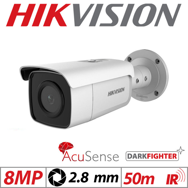 8mp 4k Hikvision Acusense Darkfighter Bullet IP Network Camera 2.8mm White DS-2CD2T86G2-2I