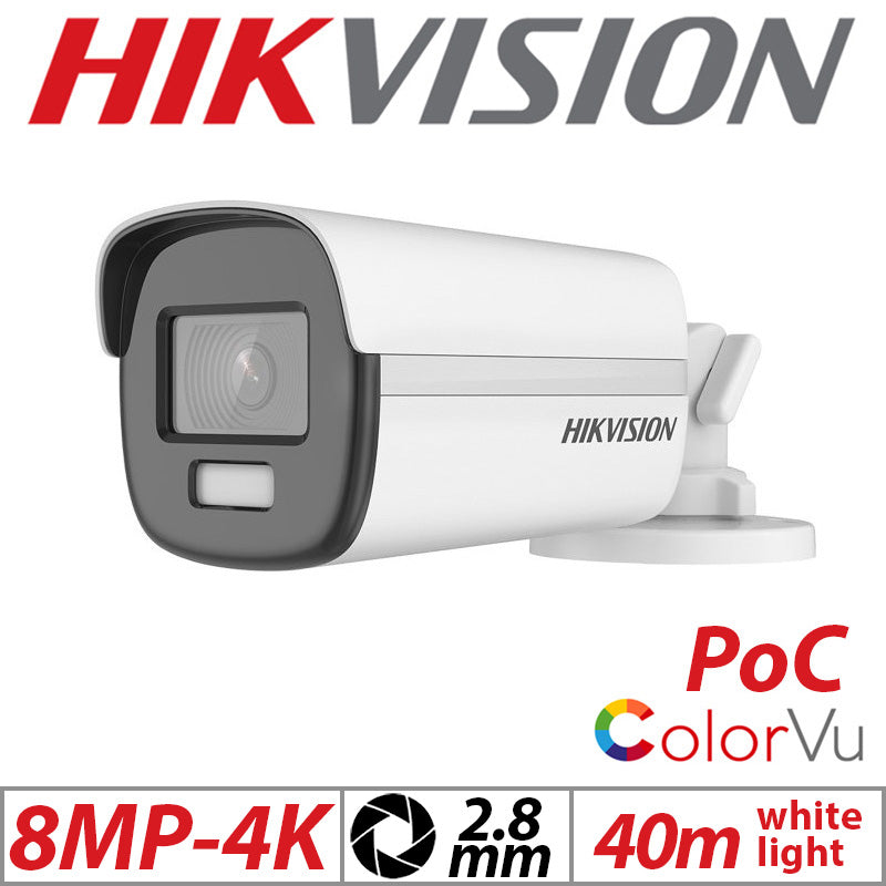 8MP 4CH Hikvision ColorVu System 2X 24HR Color POC DVR Bullet Camera Kit