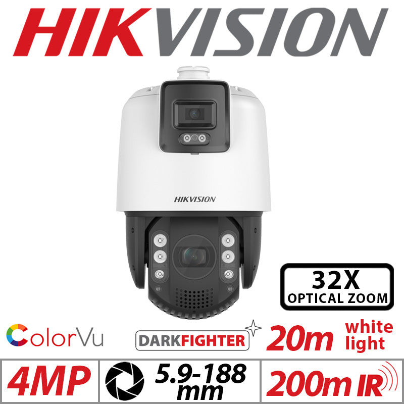 4mp Hikvision 7 inch Colorvu Tandemvu Darkfighter Network 32x PTZ Camera with Motorized Varifocal Zoom White 5.9-188.8mm DS-2SE7C432MW-AEB-14F1-P3