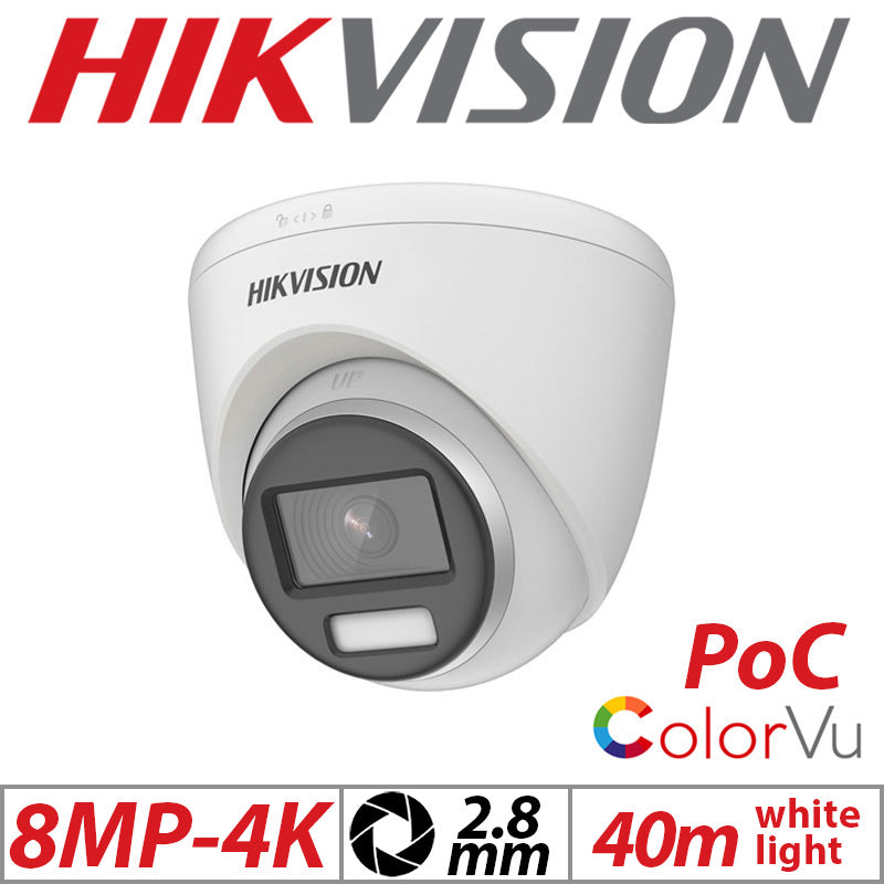 8MP 4K Hikvision ColorVu Cctv Kit 2X 24 Hour FULL Colour POC DVR Camera Kit