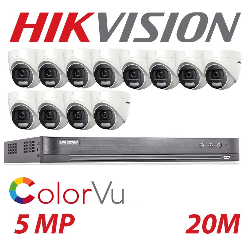 Hikvision CCTV kit, 12 x 5mp Colorvu Acusense cameras, 1 x 16 Channel DVR