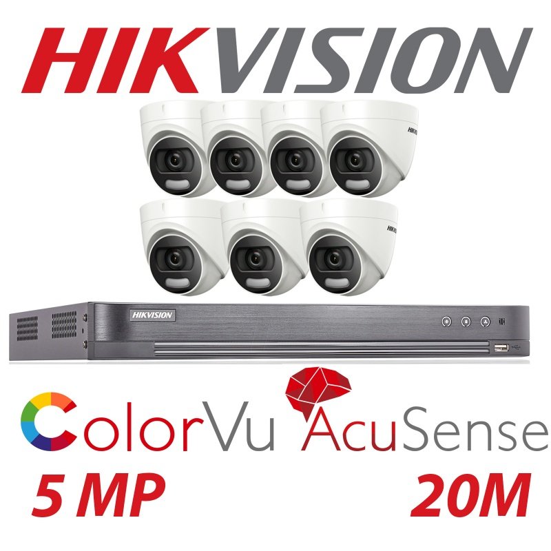 Hikvision CCTV kit, 7 x 5mp Colorvu Acusense cameras, 1 x 8 Channel DVR