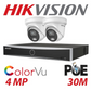 Hikvision CCTV kit, 2 x 4mp Smart Hybrid Colorvu IP Poe cameras with Audio, 1 x 4 Channel NVR