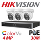 Hikvision CCTV kit, 3 x 4mp Smart Hybrid Colorvu IP Poe cameras with Audio, 1 x 4 Channel NVR