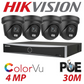 Hikvision CCTV kit, 4 x 4mp Smart Hybrid Colorvu IP Poe cameras with Audio, 1 x 4 Channel NVR