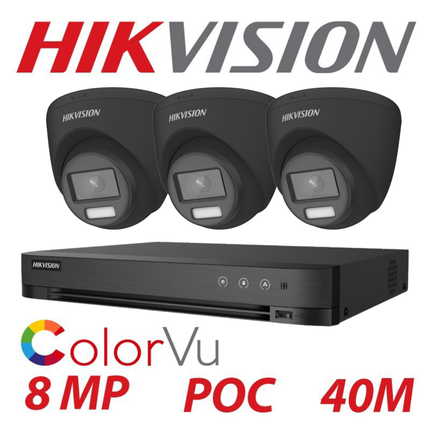 8MP 4CH Hikvision ColorVu System 3X 24HR Color POC DVR Camera Kit