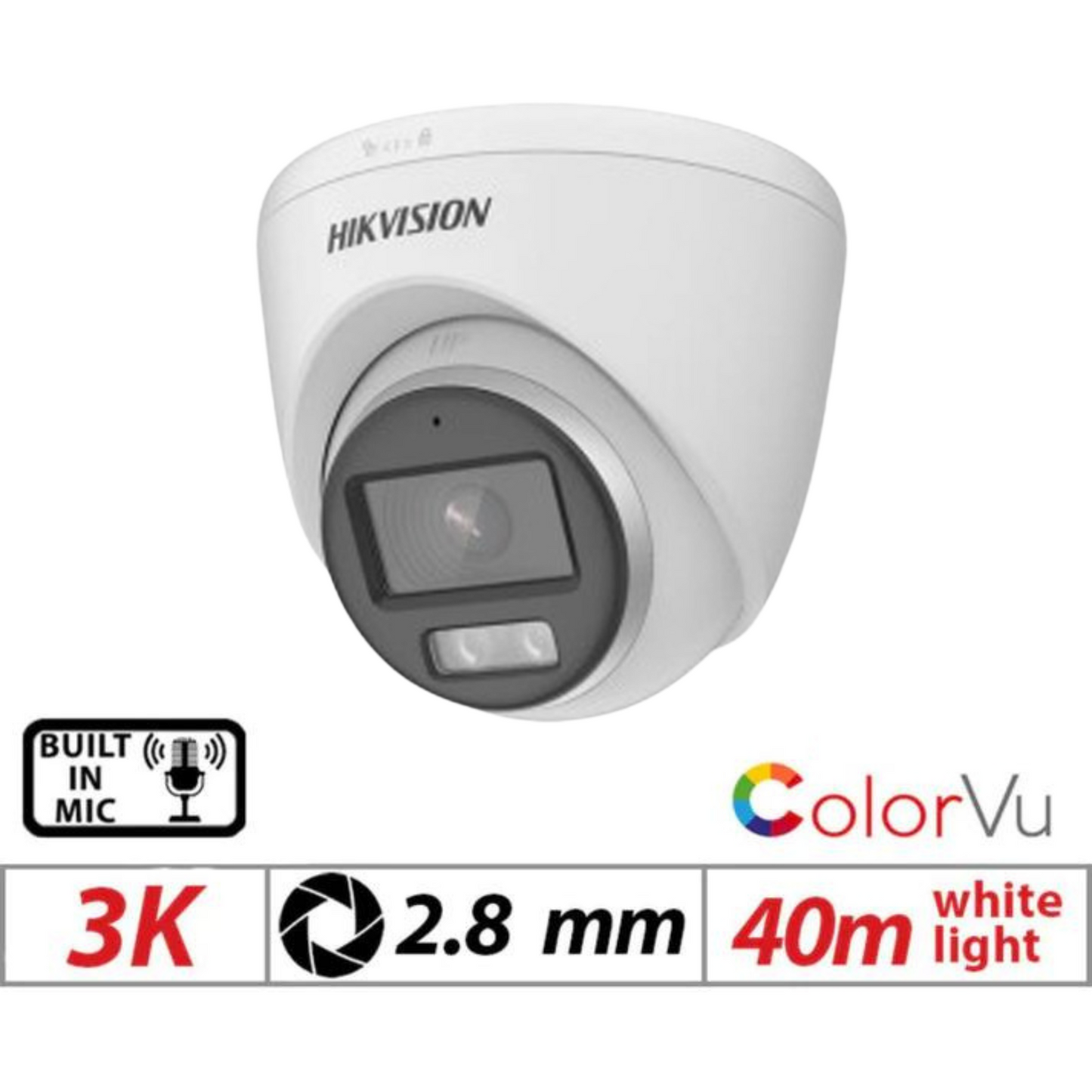 3k 5mp Hikvision Colorvu Smart Hybrid AOC Fixed Turret Camera DS-2CE72KF0T-LFS(2.8MM)