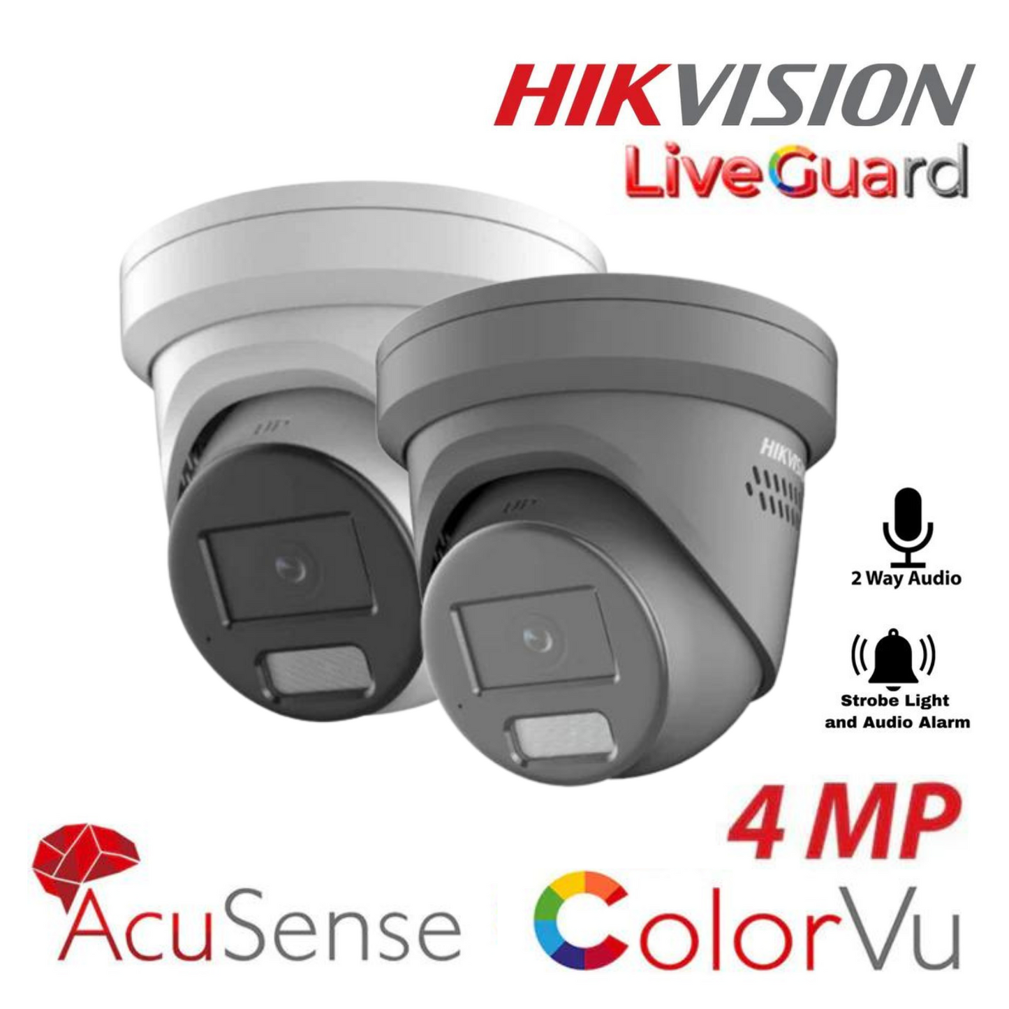 4mp Hikvision Live Guard Colorvu 2-Way Audible Warning Strobe Light DS-2CD2347G2-LSU/SL 2.8mm