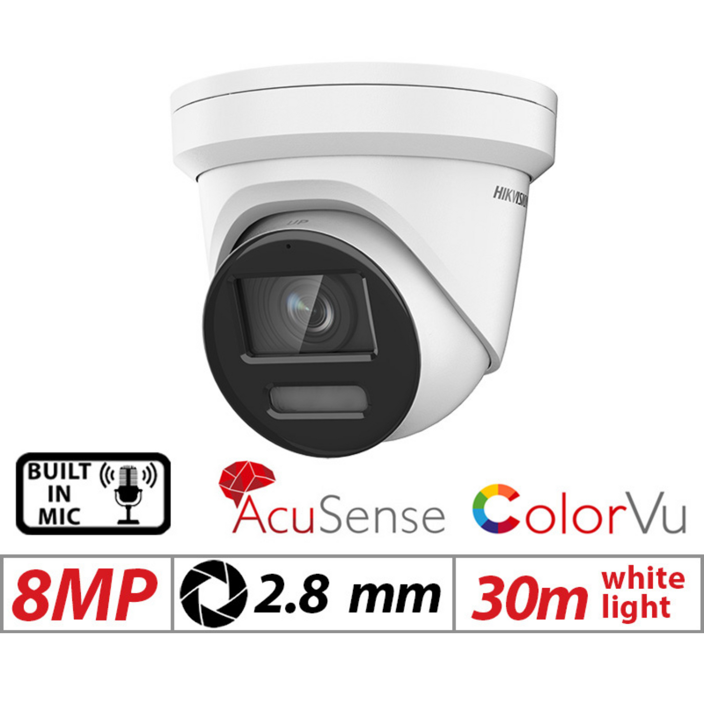 8MP Hikvision ColorVu IP PoE Bullet Camera with Built-in Mic and AcuSense DS-2CD2387G2-L(U) 2.8mm