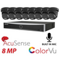 Hikvision CCTV kit, 8 x 8mp Smart Hybrid Colorvu Acusense IP POE and Audio cameras, 1 x 8 Channel POE NVR