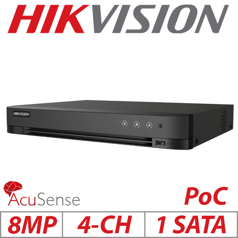 8mp 4-ch Hikvision 1U H.265 Acusense POC DVR IDS-7204HTHI-M1-P